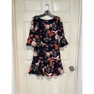 Eliza J. Floral Navy Bell Sleeve Flounce Dress 6P